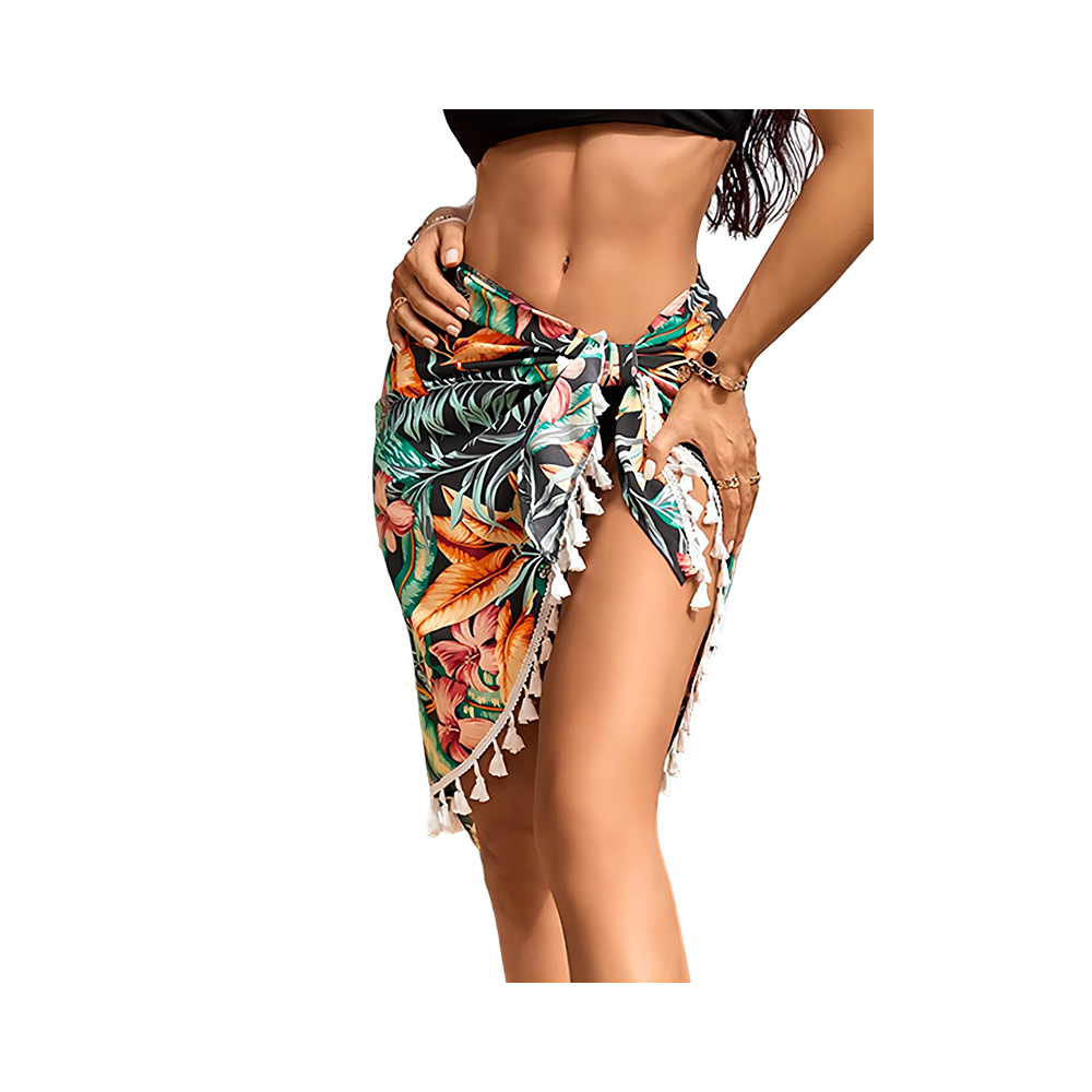 Chiffon hawaii style excudendi sarong brevis wrap bikini operimentum cum fimbriis