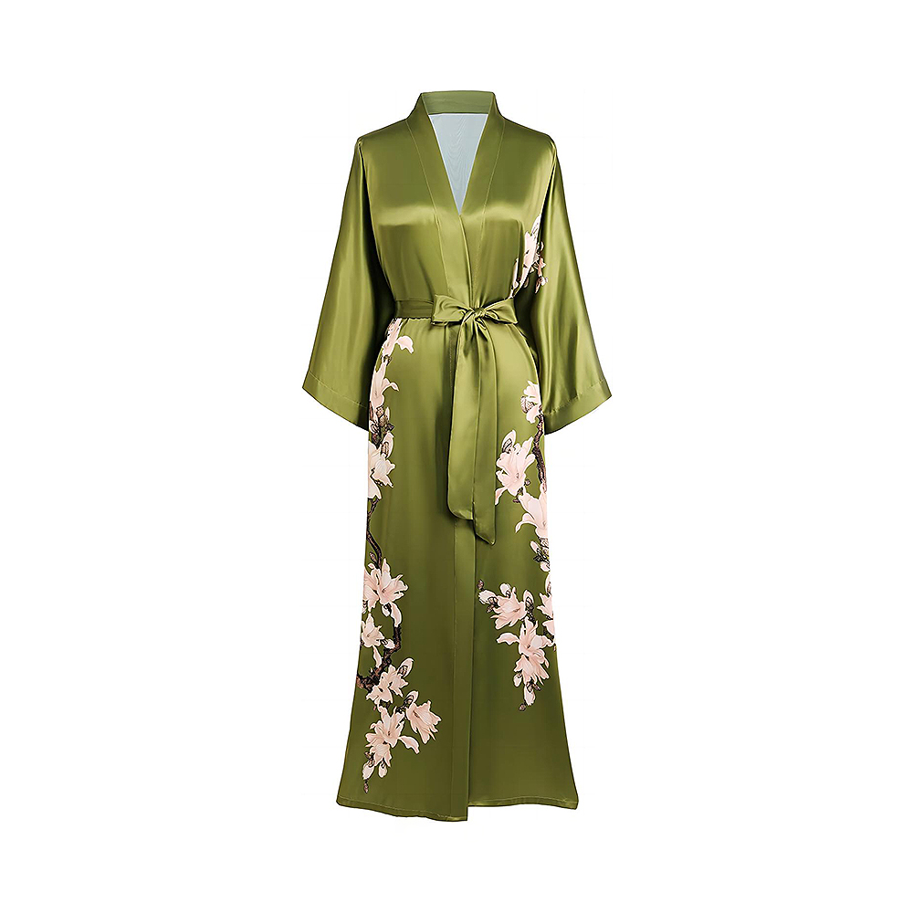 Kimono pallium celat longam floralem satin sleepwear sericeus balnearius bachelorette robe