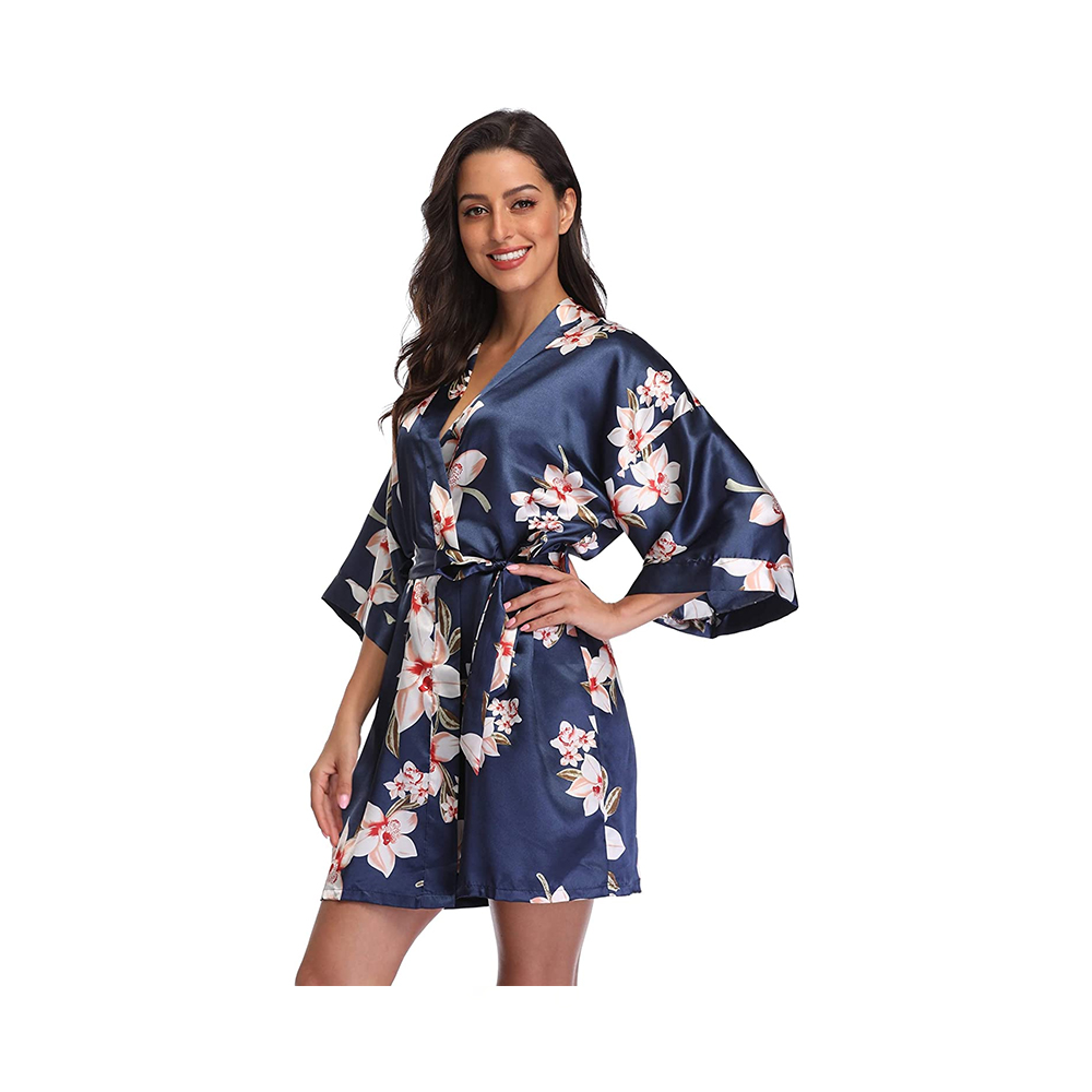 Satin mulieres florales excudendi brevi satin kimono pronuba pronuba brevis ad convivium nuptiale kimono sleepwear