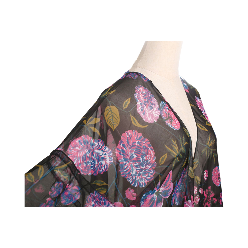 Mulierum florum print puff sleeve chiffon kimono cardigan solutam operimentum fortuita subucula cacumina