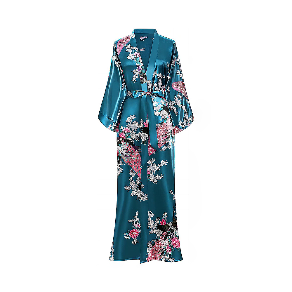 Mulierum kimono stolas albas cum pavone et floribus typis kimono nightgown