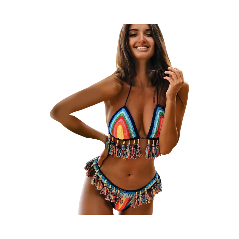 Acrylic varia manus crochet feminae Vestibulum bikini, pone litus swimsuit sectam fimbriam bikinis pro mulieribus